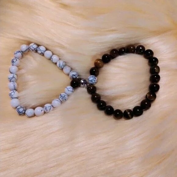 4/20 Magnetic Connection Bracelet Set Tiger Eye Stone and Marbled Volcanic Stone - Picture 2 of 5